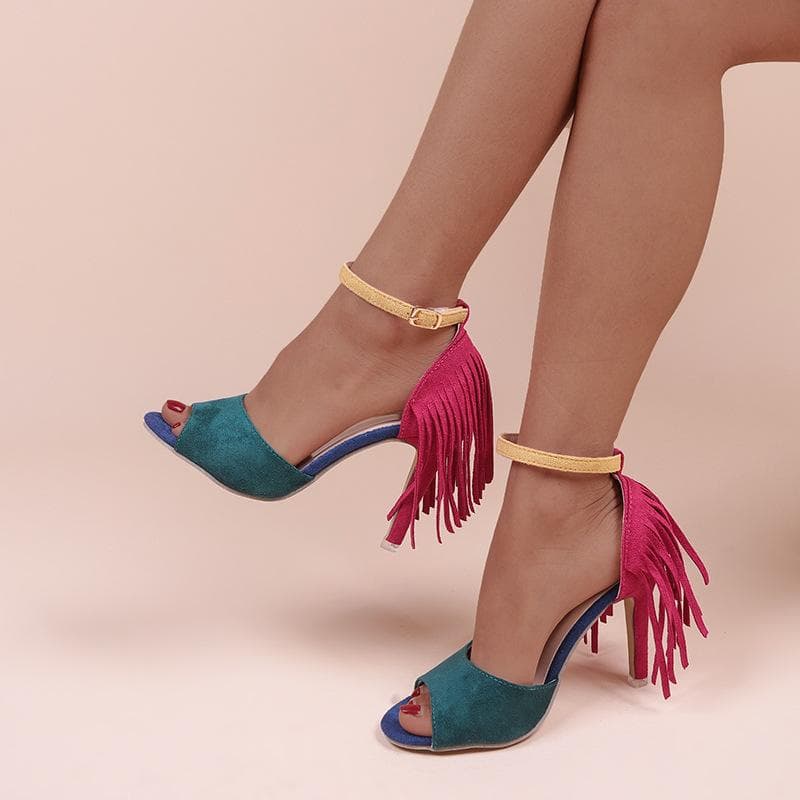 Fashion New Colorful Women High Heel Sandals Sexy Tassel Women's Fish Mouth Shoes Pumps Ladies Open Toe Shoes Zapatos De Mujer cm