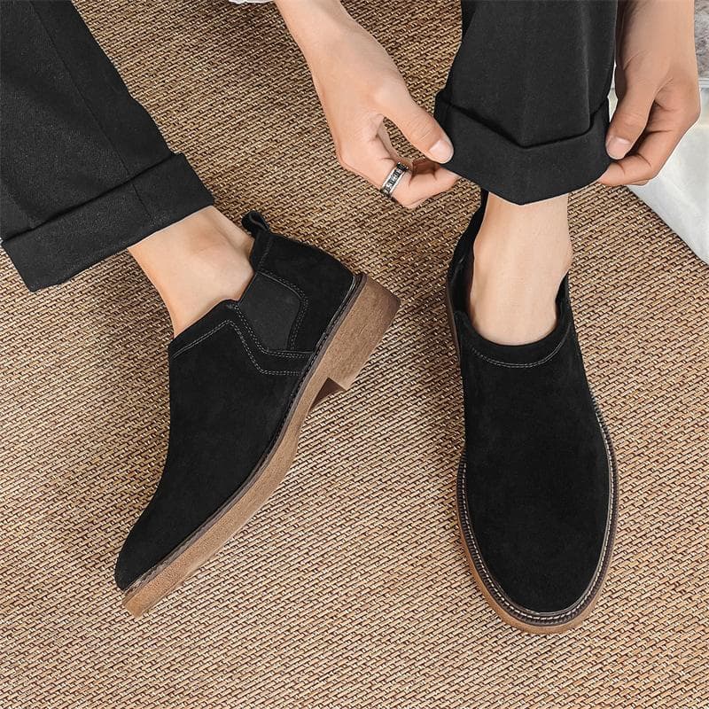 New men's shoes breathable casual leather shoes men's feet pedal low-top men's shoes Chelsea shoes men's genuine leather cowhide cm khaki