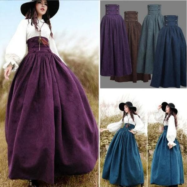 Women's Victorian Dress Vintage High Waist A-line Skirt Cosplay Dress Gothic Skirt Lolita Steampunk High Waist Walking Skirt cm brown
