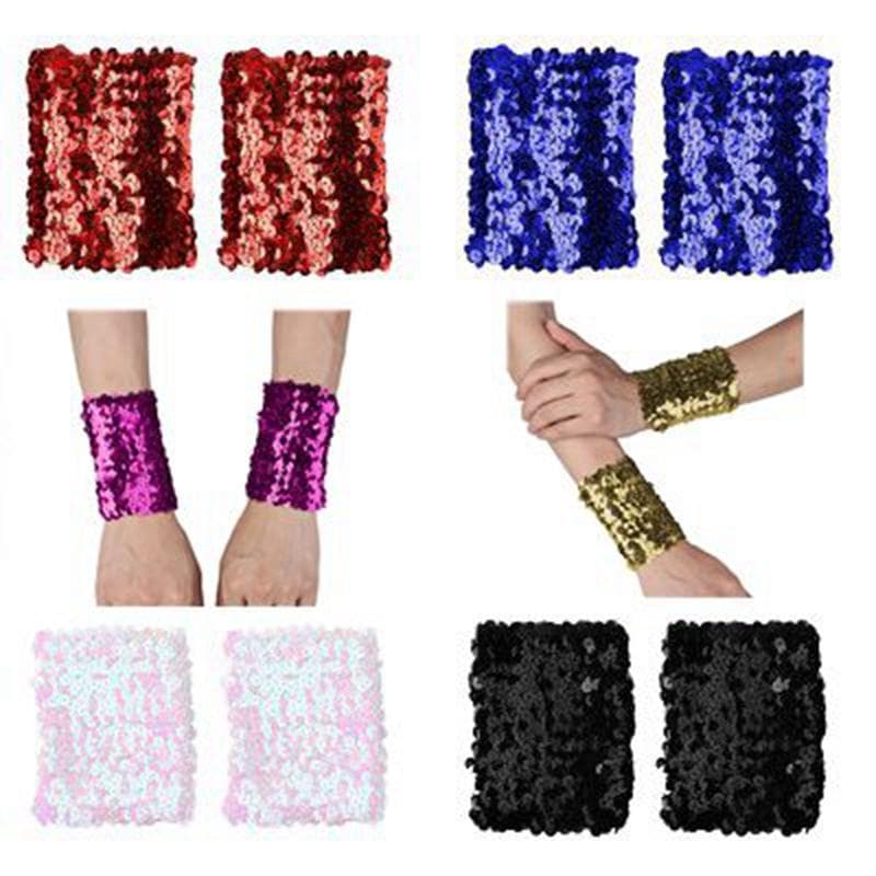 Women Shiny Oversleeves Sequins Costume Cuffs Sparkle Stretchy Arm Sleeve Performance Cosplay blue