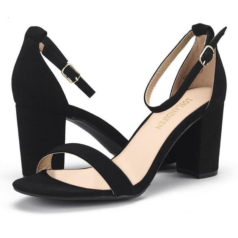 LOSLANDIFEN Women High Heels Sandals Women New Summer Shoes Woman Fashion Buckle Strap Square Heel Flock White Open Toe Sandals cm orange