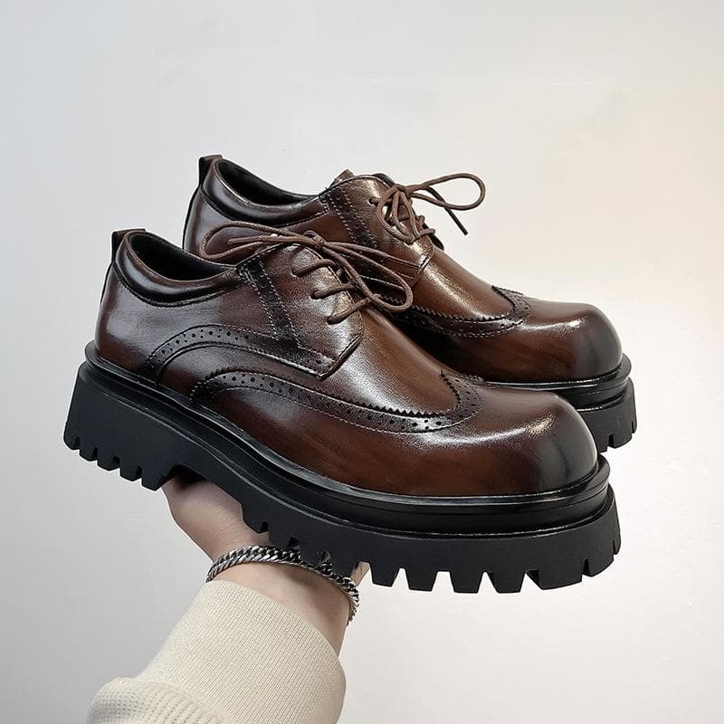 men fashion genuine leather shoes black brown carved brogue shoe wedding party dress breathable platform footwear gentleman mans cm brown