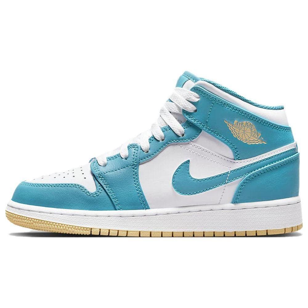 Air Jordan 1 Mid GS Aquatone Kids Sneakers Blue White Celestial-Gold DQ8423-400 cm
