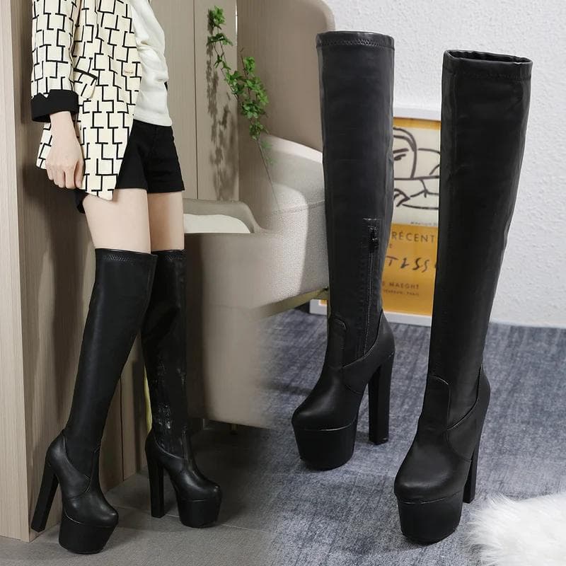 Fashion 16CM Double Platform Super High Heels Women Over Knee high Boots Elegant Sexy Comfy Warm Women Shoes Winter Boots Good Quality cm