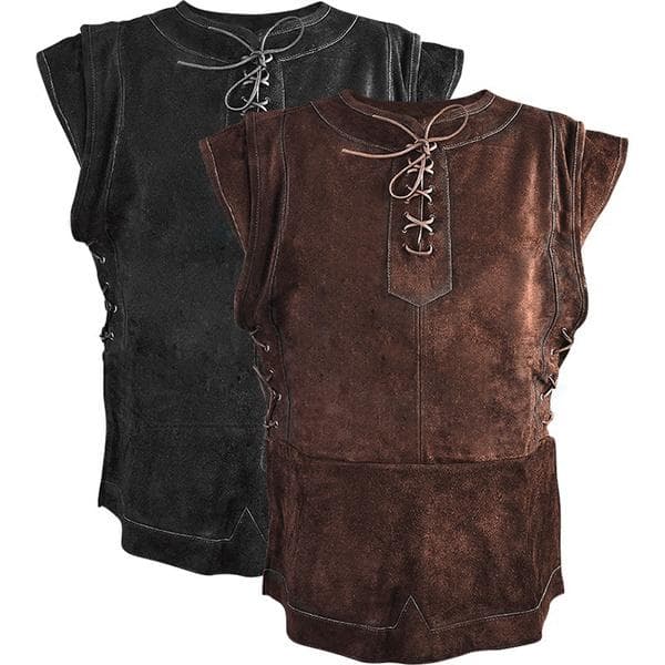 Men's Vintage Medieval Samurai Suede Jerkin Sleeveless Vintage Lace-up Vest Knight Cosplay Suede Leather Armored Pirate Jacket cm brown