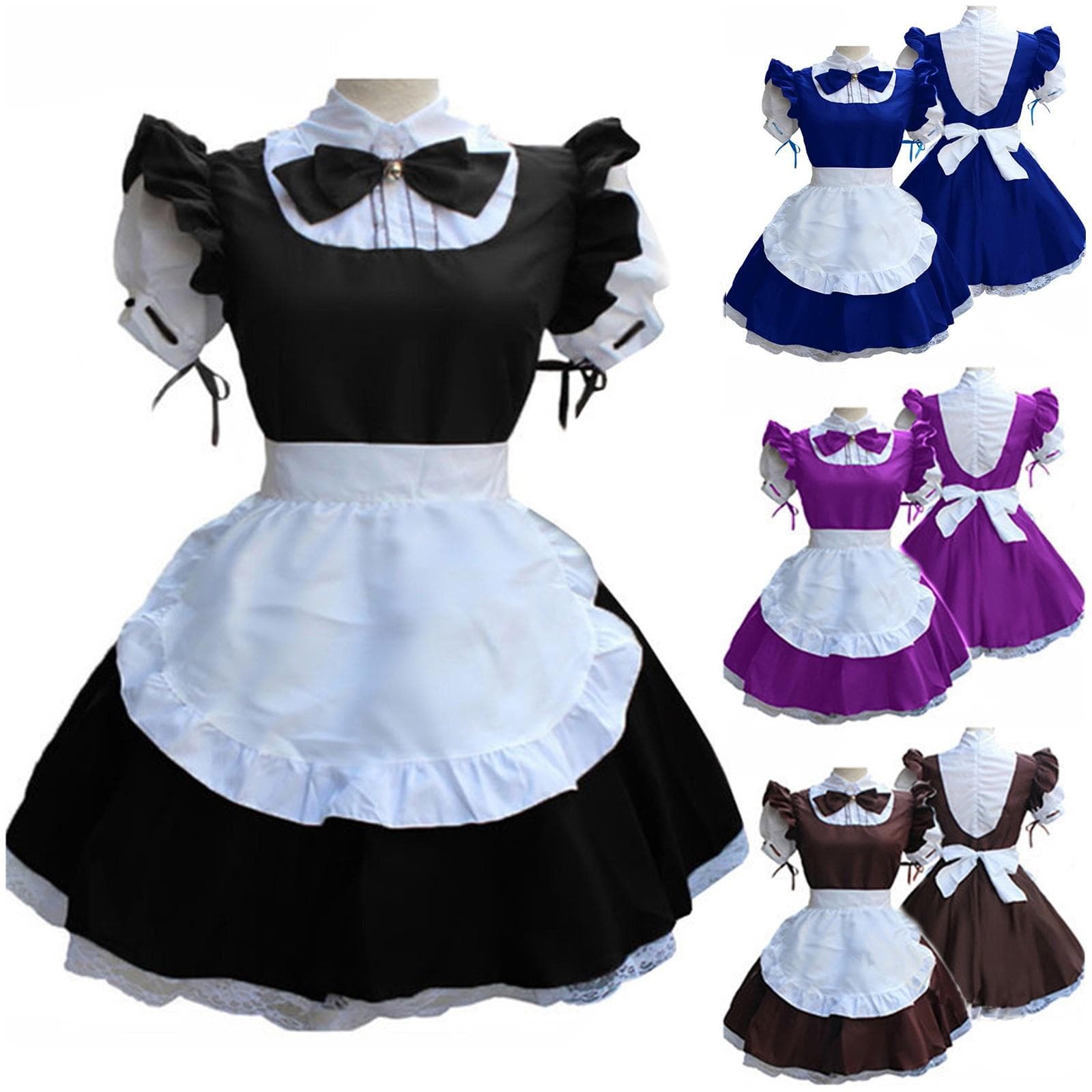 Lingerie Cosplay Costume Women Headwear Apron Fake Collar Bowknot Dress cm black
