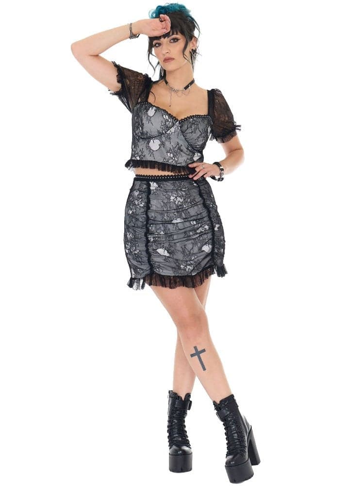 Jawbreaker Clothing Witchy Lace Ruched Mini Skirt Size: L