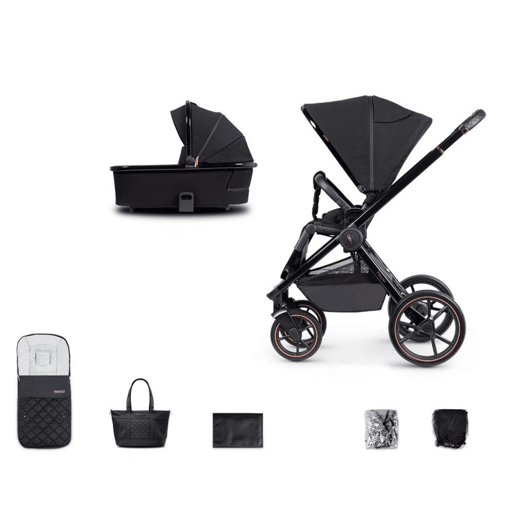 Venicci Tinum Special Edition 2 in 1 Pram and Pushchair - Stylish Black (8 Piece Bundle)