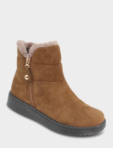 Wide Fit Mock Suede Faux Fur Lined Boot