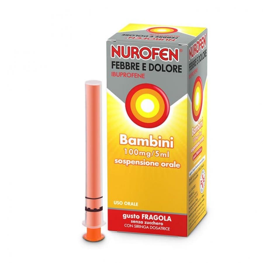 Nurofen febbre e dolore ibuprofene sciroppo per bambini 3+ mesi gusto fragola 150ml 100mg/5ml