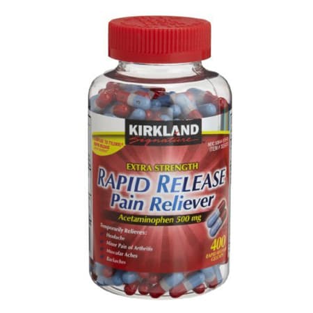 Kirkland Rapid Release Pain Reliever (Acetaminophen) One Bottle (400 500mg Rapid Release gelcaps)