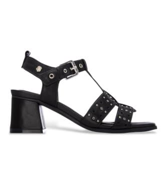 Carmela for woman. 16325103-NEGRO Leather Sandals 163251 black (38), 5 to 8 cm, Buckle, Casual, Party