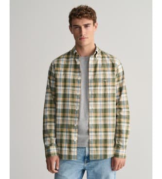 Gant for man. 3240062 Regular Fit linen and cotton checked green shirt (S), Casual, Long sleeve