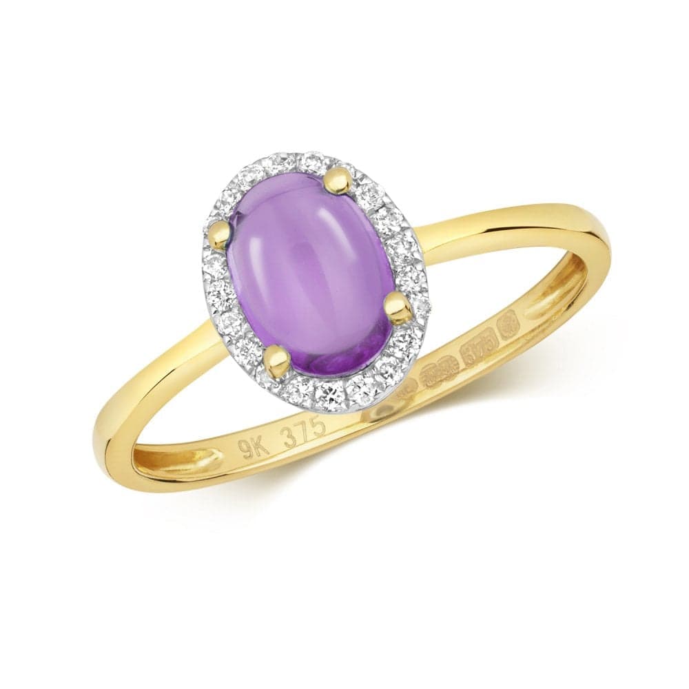 Faith Diamonds 9ct Yellow Gold 0.84ct Amethyst Oval with 0.09ct Diamond Halo Ring Size L (Other Sizes Available to Order)