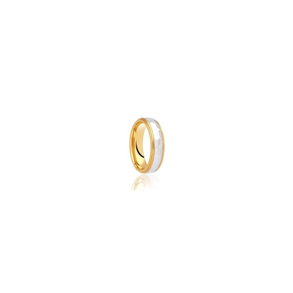 Faith Wedding Rings 9ct Yellow Gold Base & Polished Beaded Edge with Argentium Faceted Polished Centre Traditional Court 6mm Wedding Ring (All Si