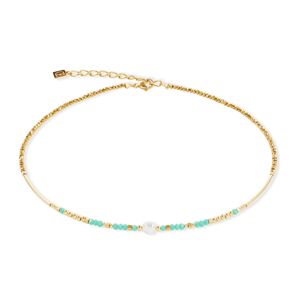 Coeur De Lion Lagoon Pearl Mint Gold Tone Necklace 0.2cm, 42cm + 6cm