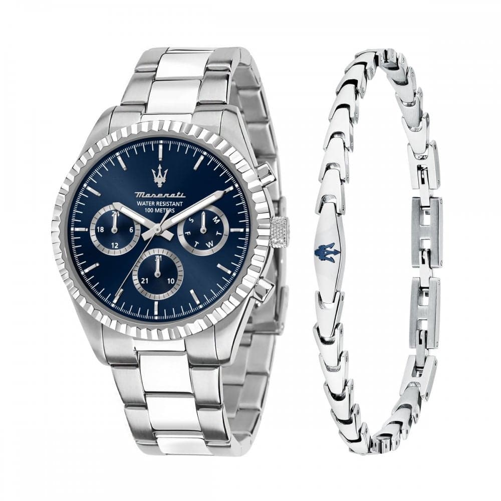Maserati Gents Competizione Blue Dial Stainless Steel Watch & Stainless Steel Bracelet Gift Set