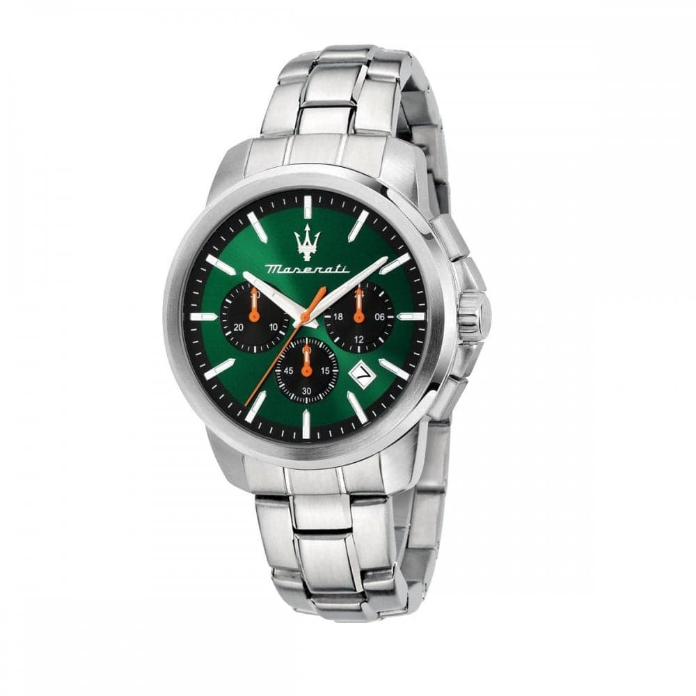 Maserati Gents Succeso Green Dial Stainless Steel Chronograph Watch