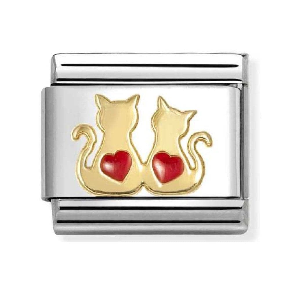 Nomination Cats with Red Hearts Yellow Gold Charm