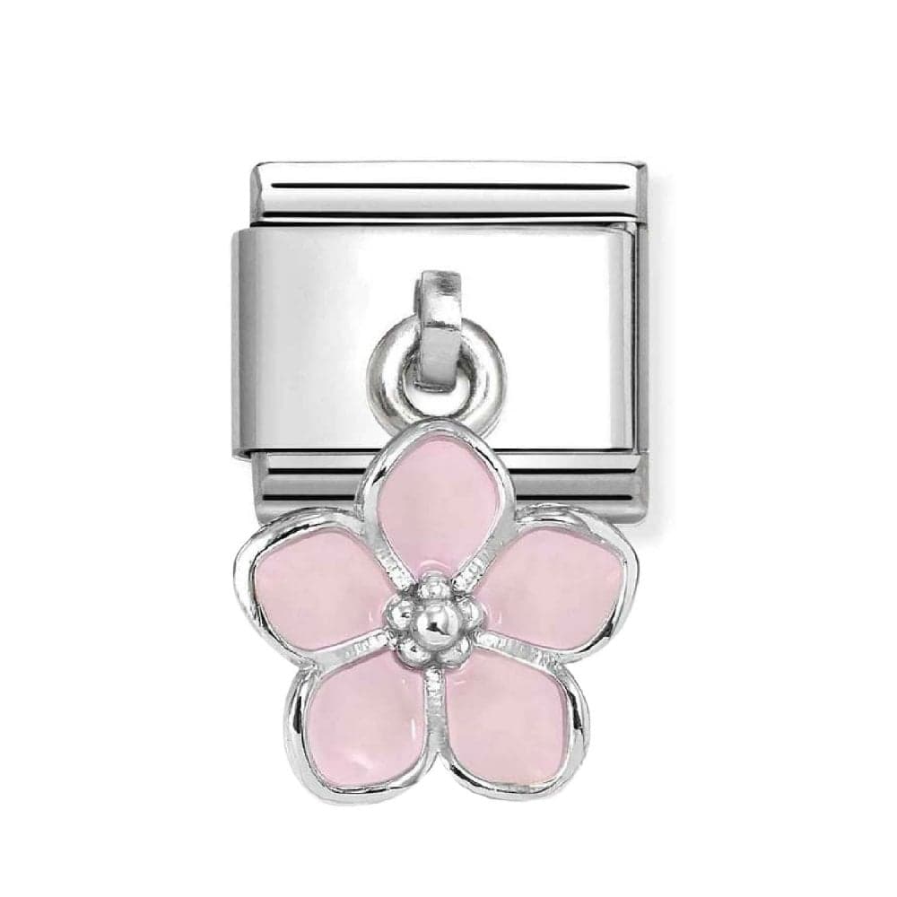 Nomination Hanging Pink Flower Silver Shine Charm