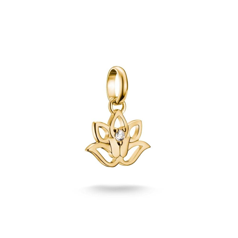 Thomas Sabo Charm Club Connect CZ Lotus Flower Gold Tone Charm Pendant 1.7 x 1.3cm