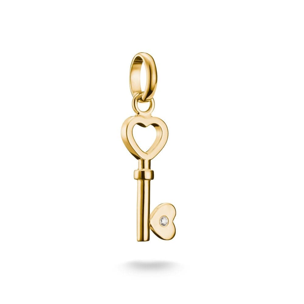 Thomas Sabo Charm Club Connect Love Key with CZ Gold Tone Charm Pendant 2.6 x 0.7cm