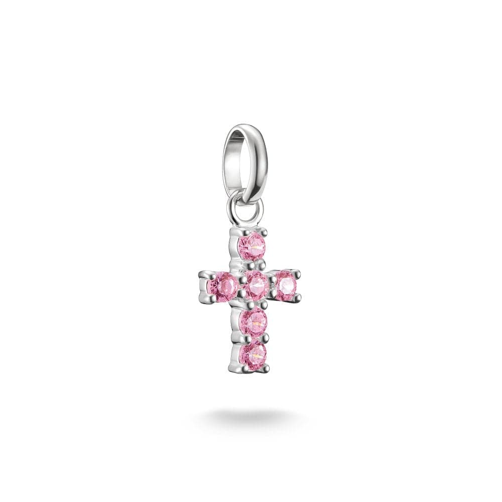 Thomas Sabo Charm Club Connect Pink CZ Cross Charm Pendant 2 x 0.9cm