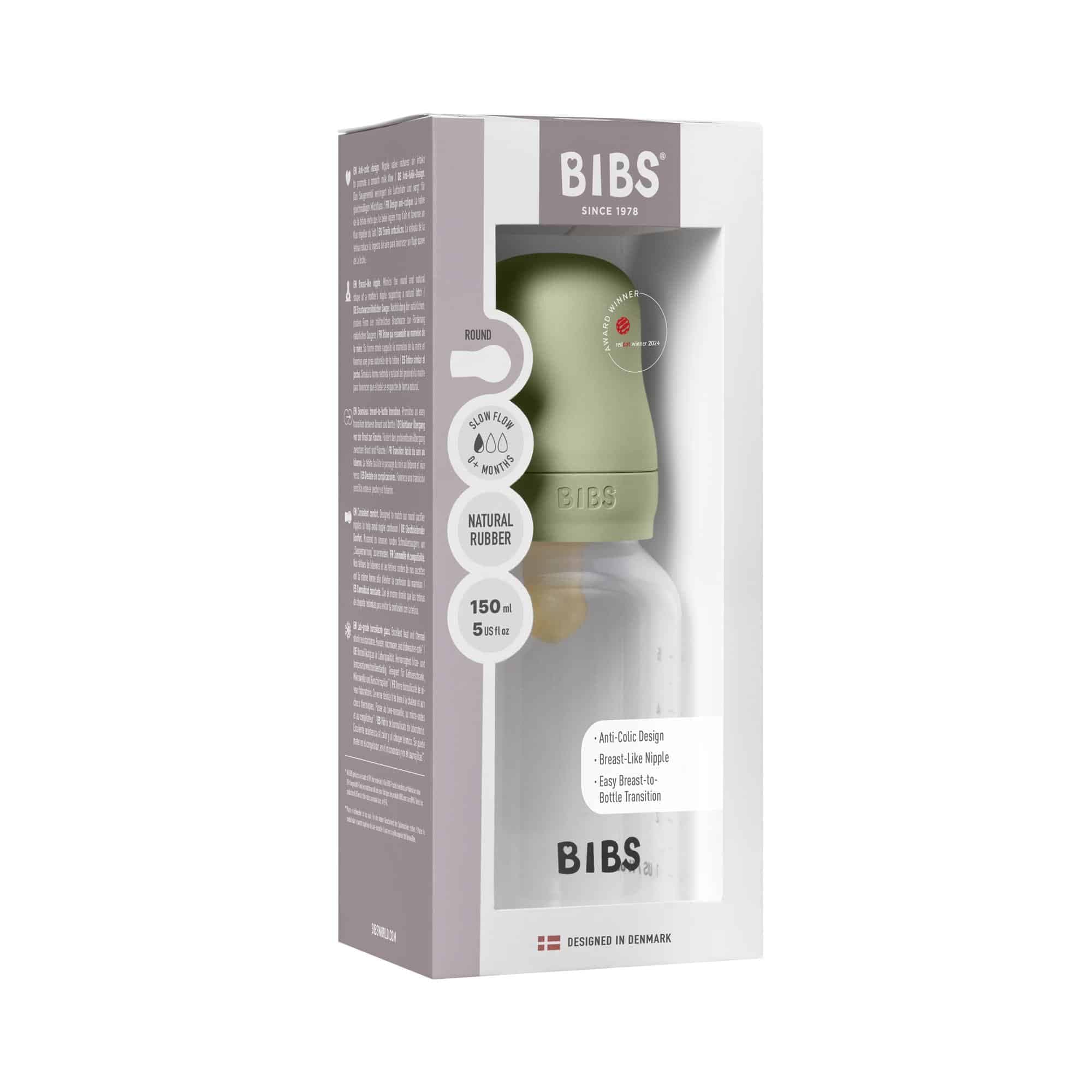 BIBS Slow Flow 150ml Round Latex Baby Bottle - Sage