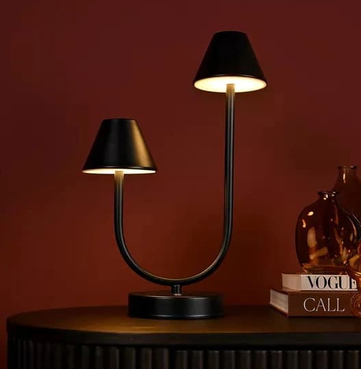Hestia Matte Black USB Touch Double Light Table Lamp