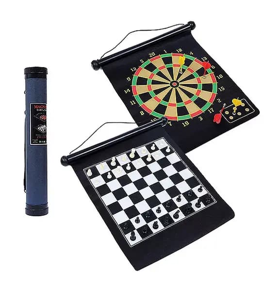 Mad Man Reversible Magnetic Darts & Chess Board Set