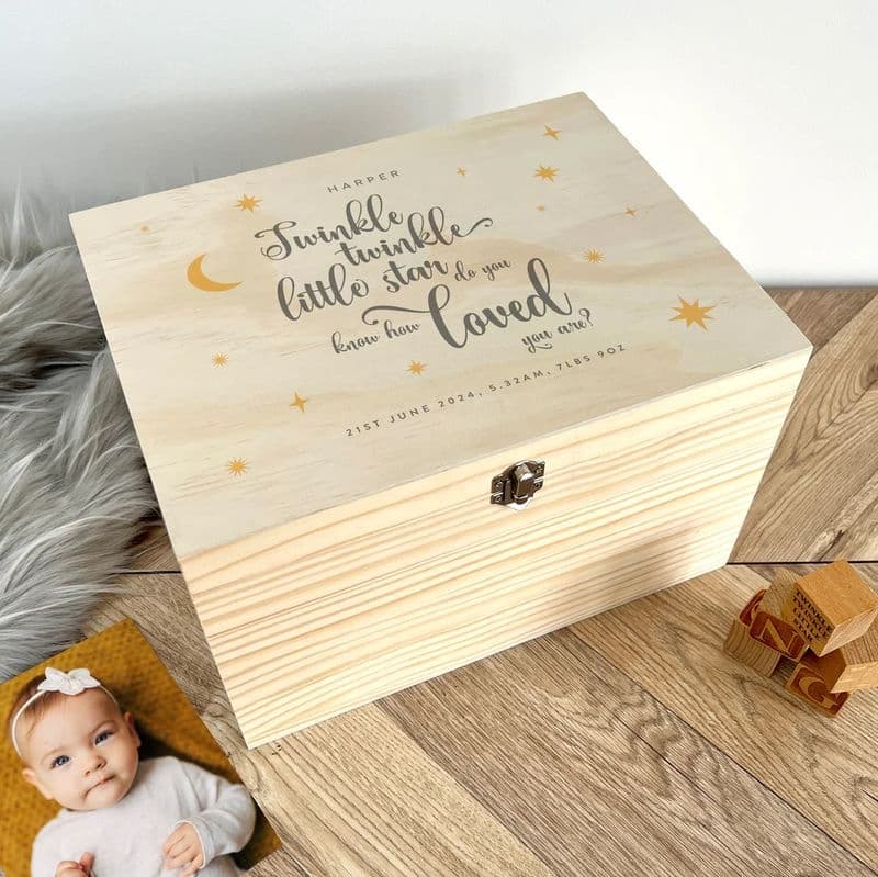 Personalised Pink Twinkle New Baby Keepsake Box - 16cm
