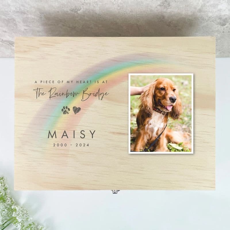Personalised Soft Rainbow Photo Memorial Keepsake Box - 26cm