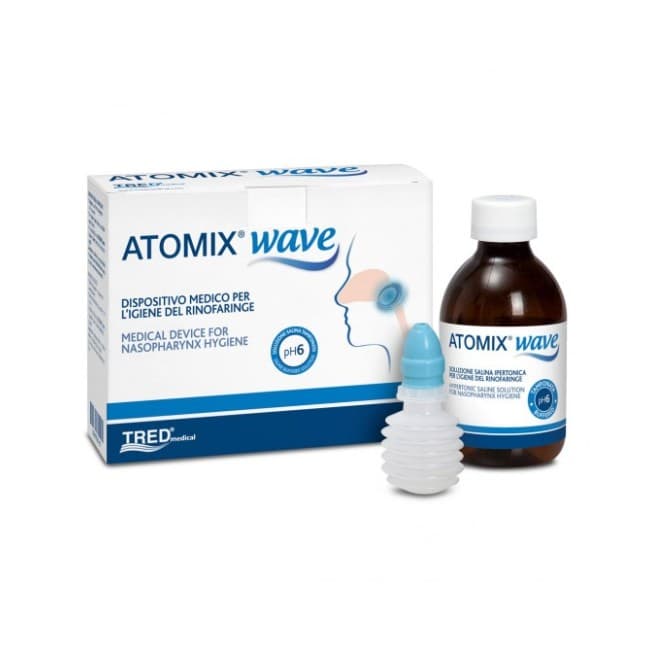 Tred Medical - ATOMIX WAVE DISPOSITIVO PER IGIENE RINOFARINGEA ATOMIX SOLUZIONE SALINA 250 ML 2 PEZZI + TERMINALE NASALE + EROGATORE A SOFFIETT